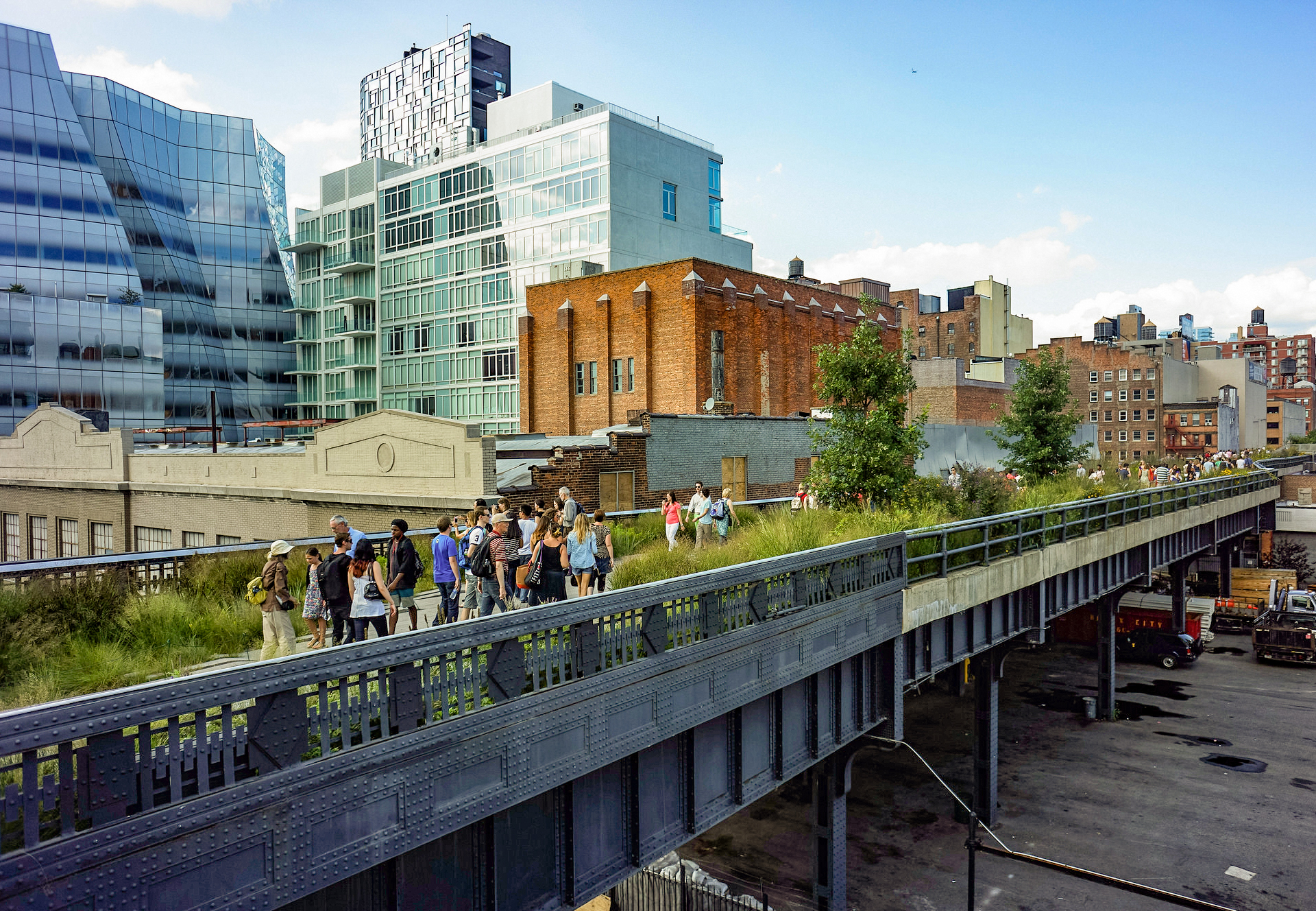 People walking along the High Line elevated park