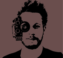 Artwork of man with a film camera for one of his eyes