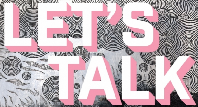 Image of the text "Let's Talk" with swirls background