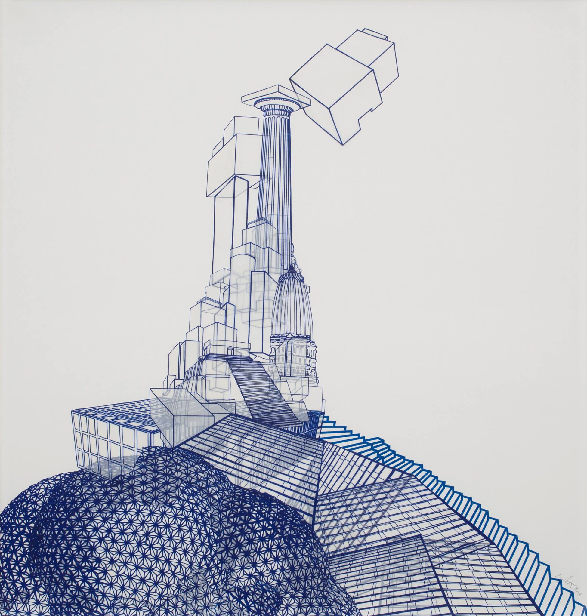 The Babel Cycle animation using silkscreen-printed elements and blue tape