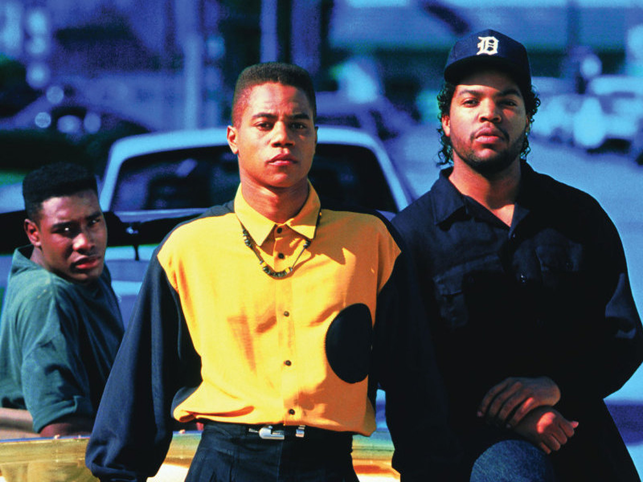 Film poster for "Boyz N the Hood" with Ice Cube, Cuba Gooding, Jr., and Morris Chestnut