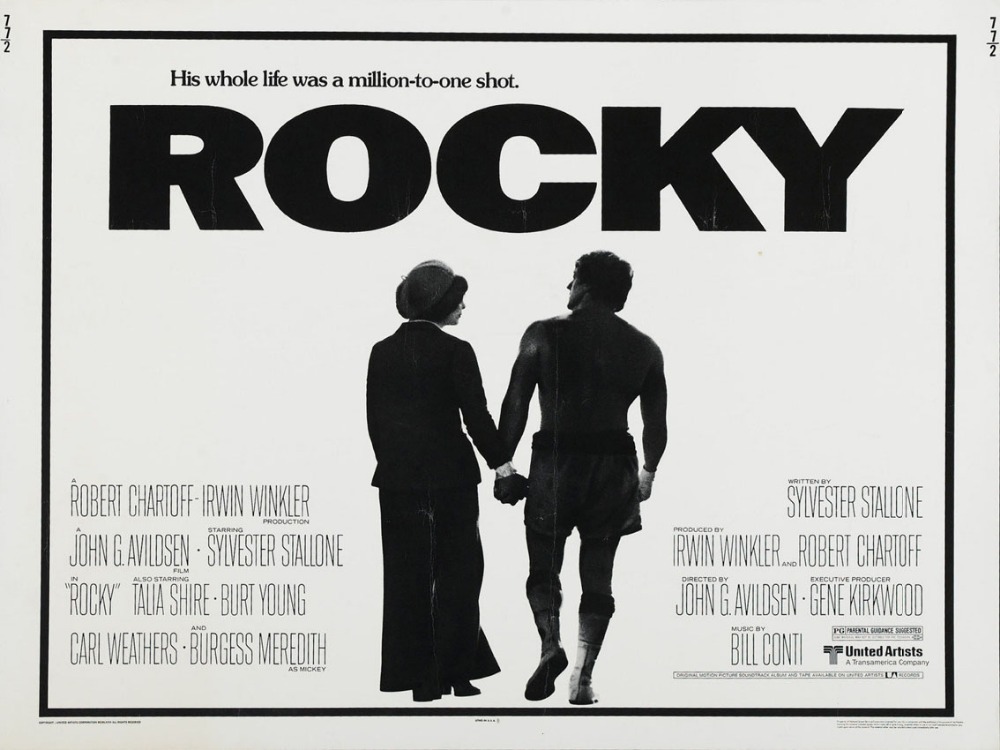 Film poster for "Rocky" with Sylvester Stallone