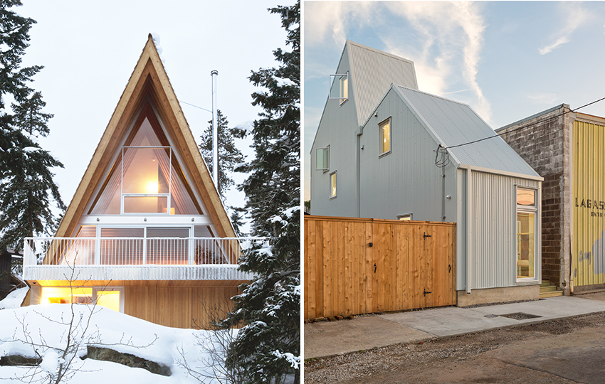 Two images of a cabin house