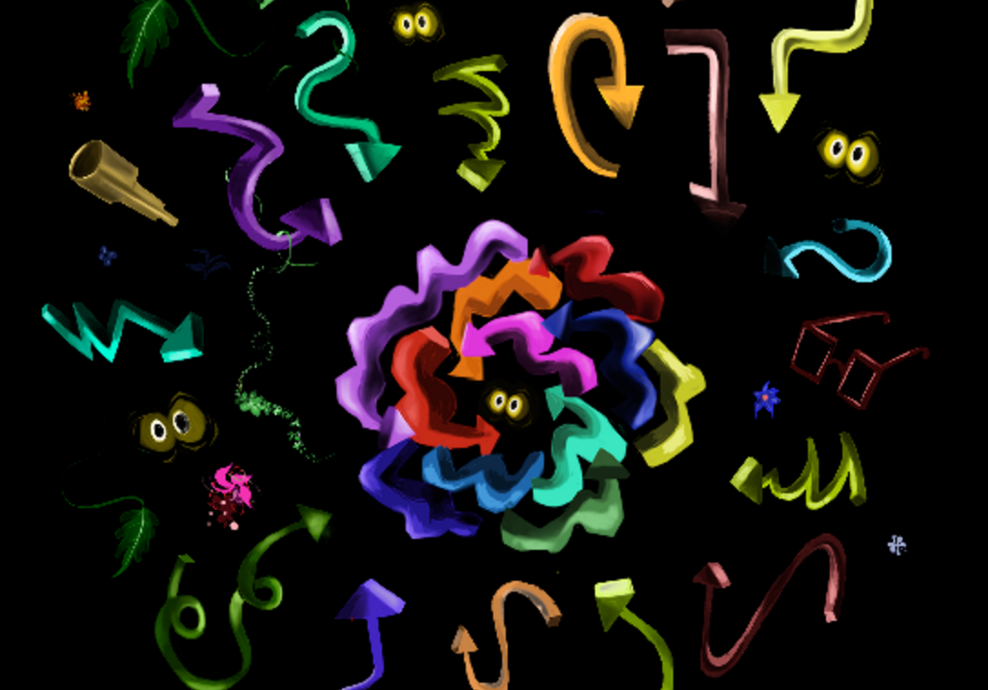 Abstract image of colorful swirls and arrows