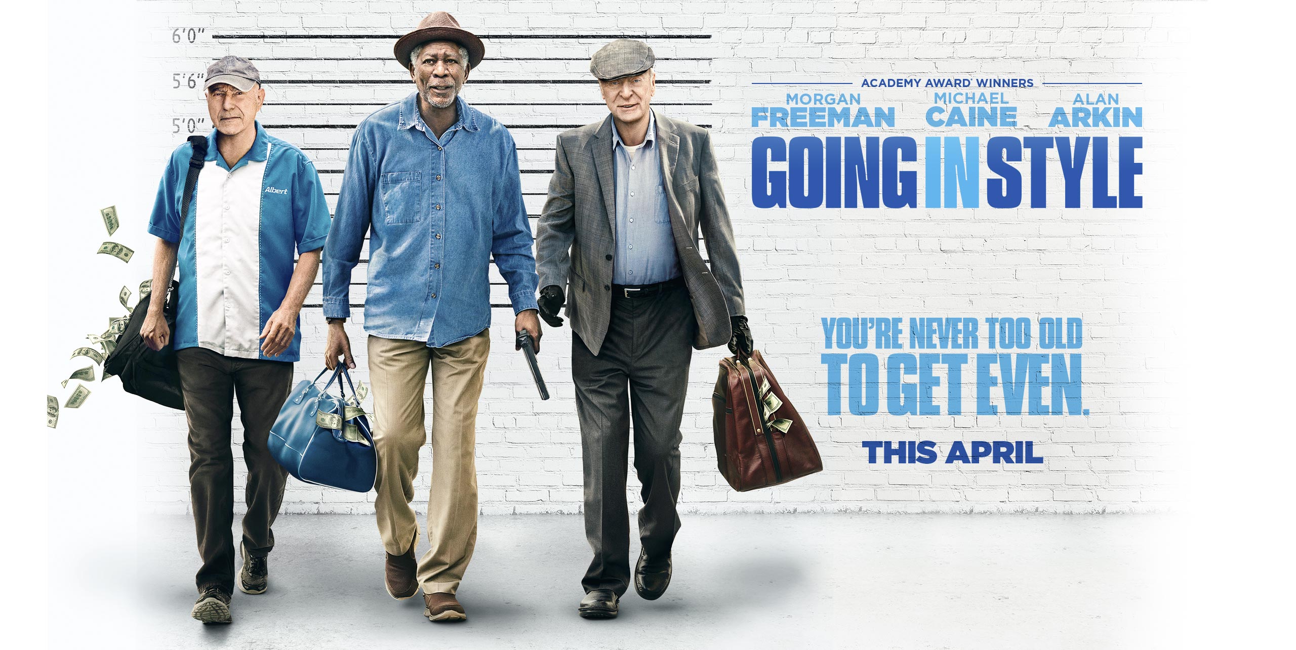 Film poster for "Going In Style" with Morgan Freeman, Michael Caine, and Alan Arkin