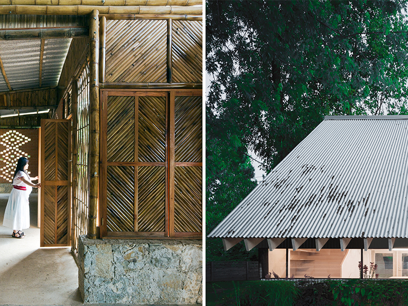 Two photos of thatched houses