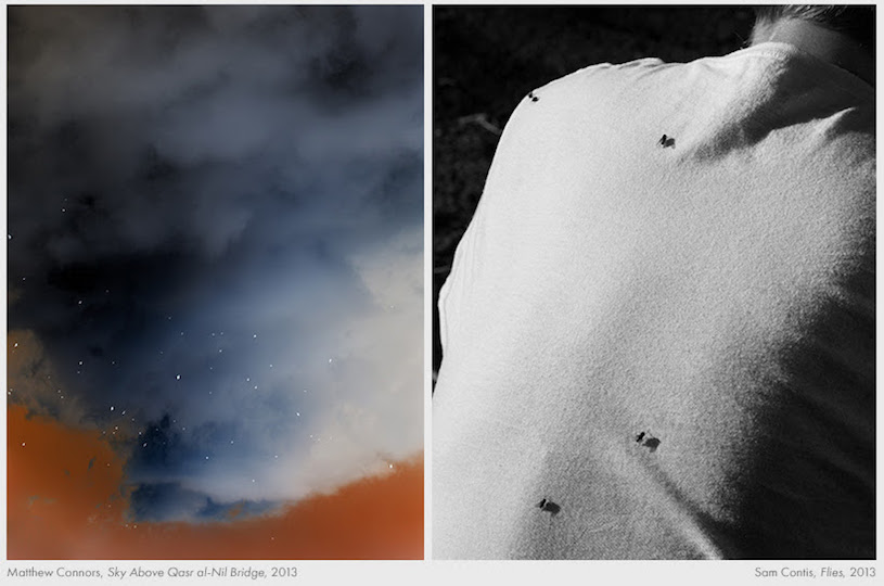 On the left, Matthew Connors' photo "Sky Above Qasr al-Nil Bridge". On the right, Sam Contis' photo "Flies"
