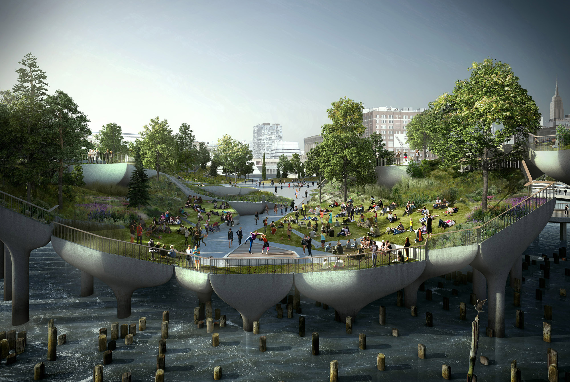 Rendering of a new waterfront park in downtown New York City