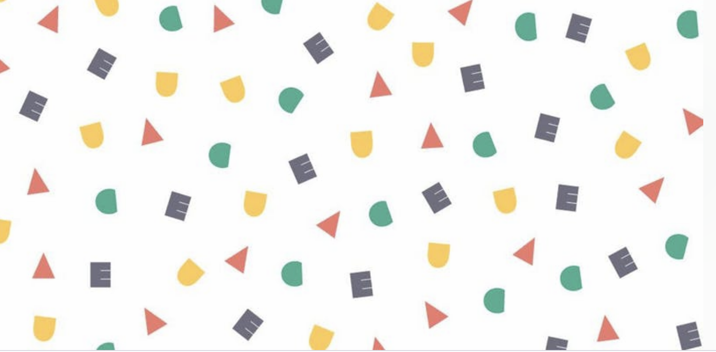 Pattern of black E's, yellow horseshoes, red triangles, and green half circles