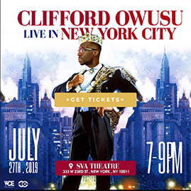 Clifford Owusu poster, with Clifford posing like Eddie Murphy in the "Coming to America" film poster