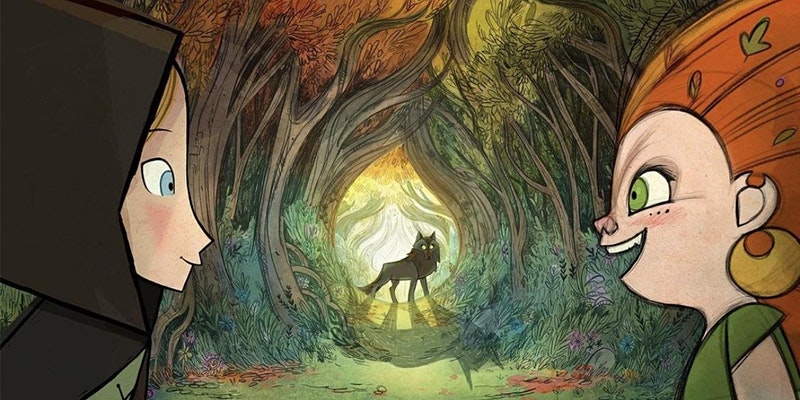 Animated image of a wolf, a girl, and a troll