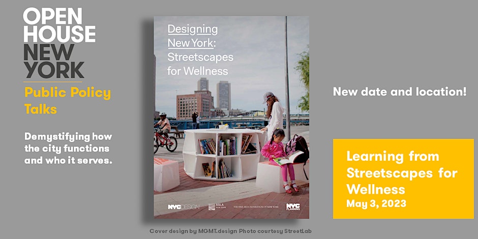 Open House New York grey and yellow flyer design with event details
