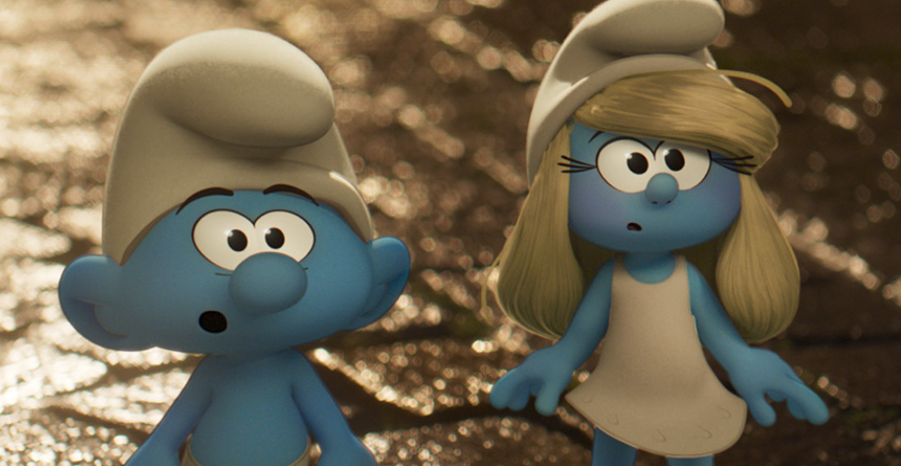 Two animated Smurf characters standing side by side.